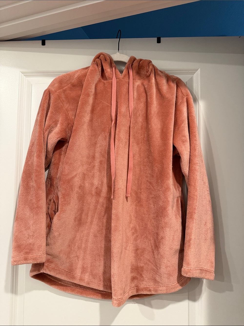 womens Plush Hooded Jacket in Dusty Rose-velour soft